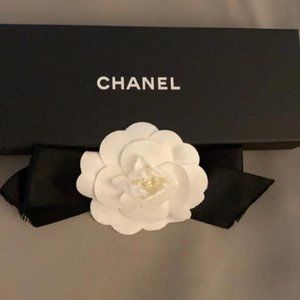 CHANEL Barrette Hair clip Ribbon Camellia Black White W13.5 L8cm with Box France